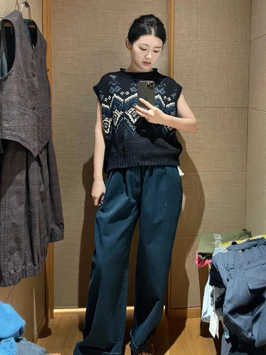 【蓝染棒针民族风提花毛织背心】正面蓝白提花，像把水墨画穿在身上！背面阿兰绞花！有温暖的手工感WD 商品图5