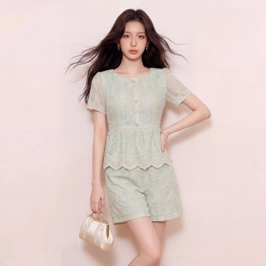 奢姿大码女装2026夏季胖妹妹时尚提花刺绣两件套气质减龄清新套装9962954520 商品图4