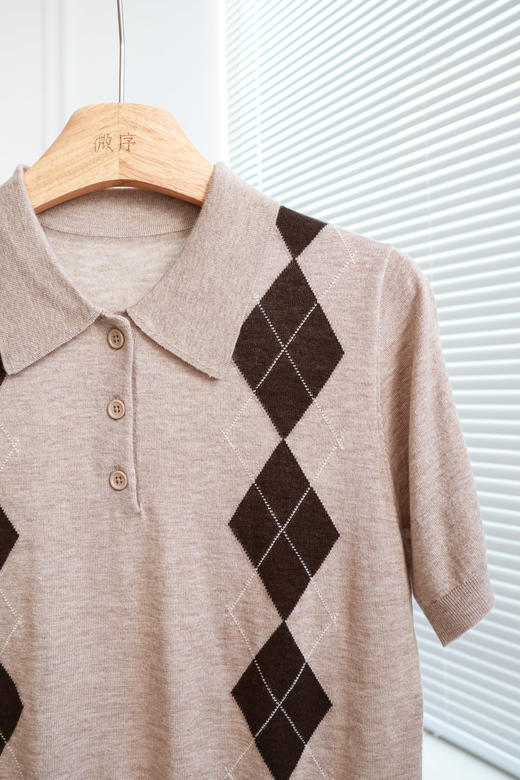 英伦概念|miu系菱格翻领短袖羊毛衫 商品图4