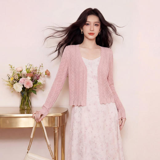 奢姿大码女装2026夏季胖妹妹时尚镂空V领针织开衫气质减龄上衣9862360058B 商品图3