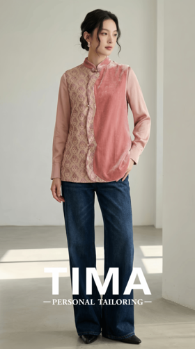 轻国风立领拼色弧形斜襟马甲