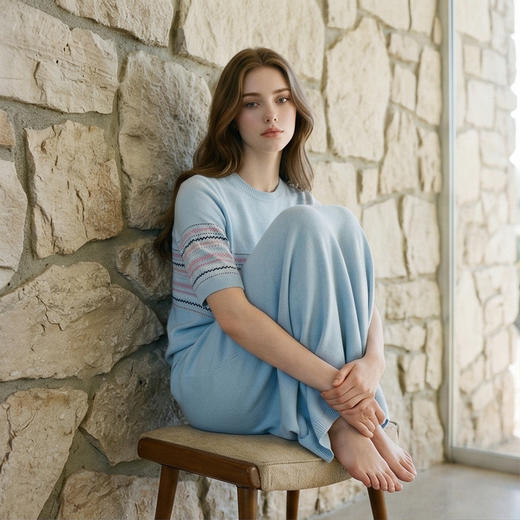 King Deer/鹿王撞色条肩扣针织T恤圆领显瘦舒适上衣早春L805045 商品图2