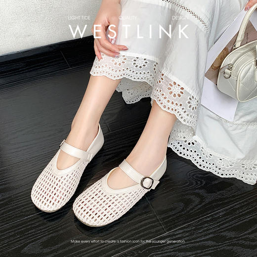 【限时秒杀】西遇镂空编织玛丽珍鞋女2026春夏季新款一字带单鞋软底透气通勤鞋V0066324 商品图2