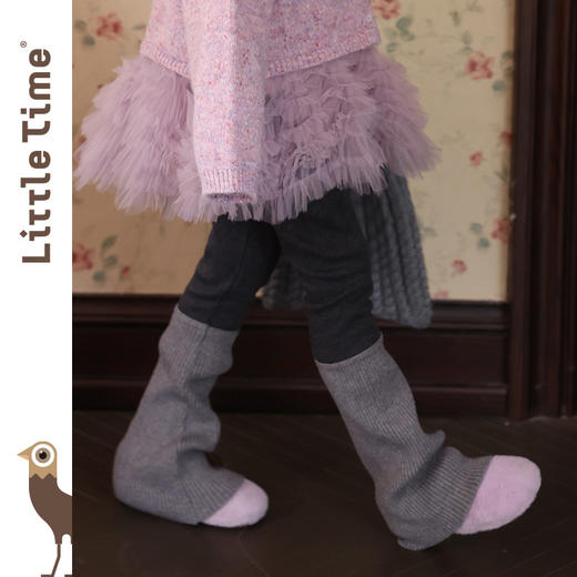 littletime女童裤子秋冬新Y2K加绒针织堆堆袜灰色保暖打底裤 商品图2