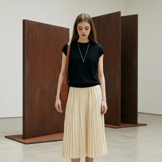 PALUOPO/PL春夏圆领舒适减龄针织短袖小个子百搭T恤女ES250953M 商品图11