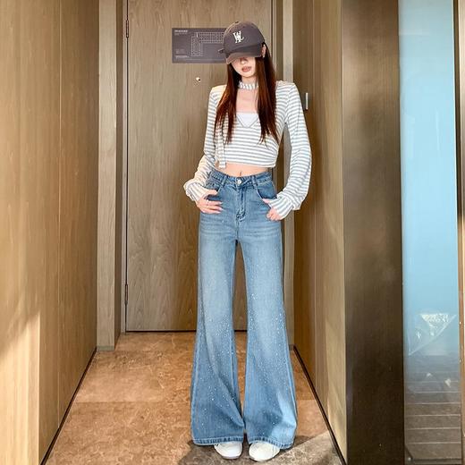 【春季穿搭】闪闪满天星烫钻微喇牛仔裤女2026春季新款高腰显瘦修身马蹄喇叭裤 商品图3