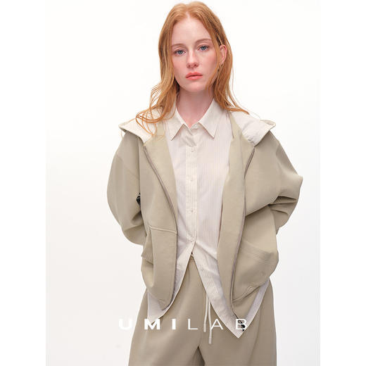 UMILAB｜戴高乐*机场套 原创假两件衬衫+卫衣廓形logo外套C1018V 商品图2