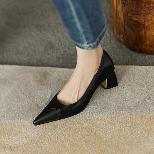【预售7天】小香风拼接浅口，气质职业单鞋显瘦高跟鞋BX&H1386 商品图3