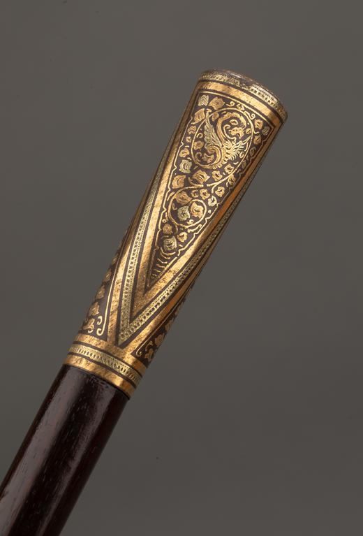 独角鹿西洋古董1880-1910维多利亚时代西班牙出品托莱多钢黄金硬木手杖 商品图4