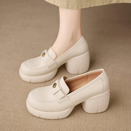 【预售5天】圆头玛丽珍鞋女真皮一脚蹬，羊皮粗跟时尚浅口单鞋NWS1&N9889 商品图1