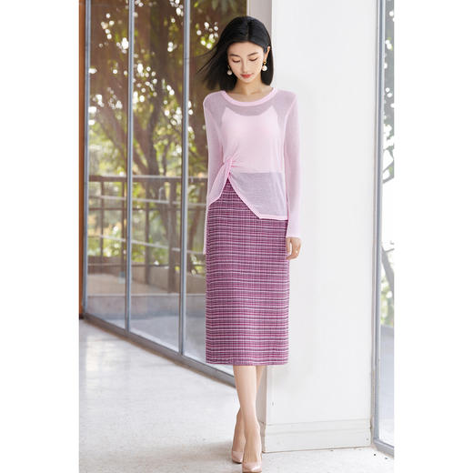 粉紫色罩衫+格纹半身裙两件套5Y25CG4520 商品图3