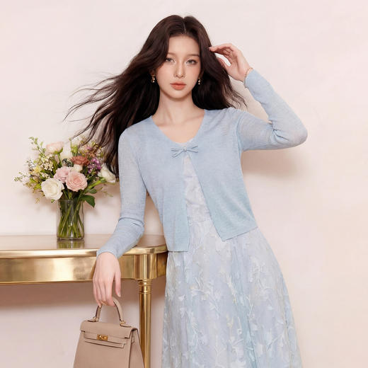 奢姿大码女装2026夏季胖妹妹时尚蝴蝶结V领针织开衫气质减龄9862354583A 商品图4