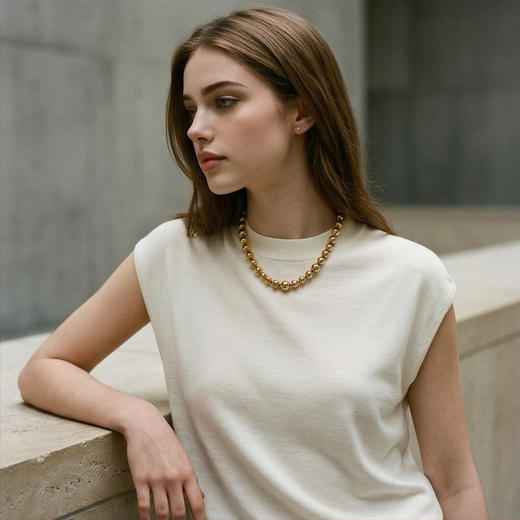 PALUOPO/PL春夏圆领舒适减龄针织短袖小个子百搭T恤女ES250953M 商品图6