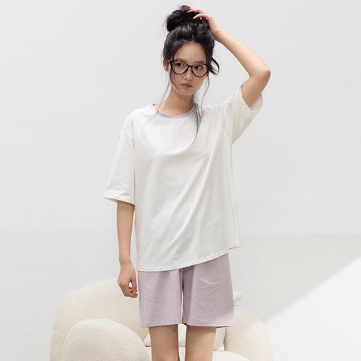 【2026夏季新品】棉柔・撞色家居服套装 可外穿棉睡衣女春夏套头亲肤舒适 简约短袖短裤套装 商品图4