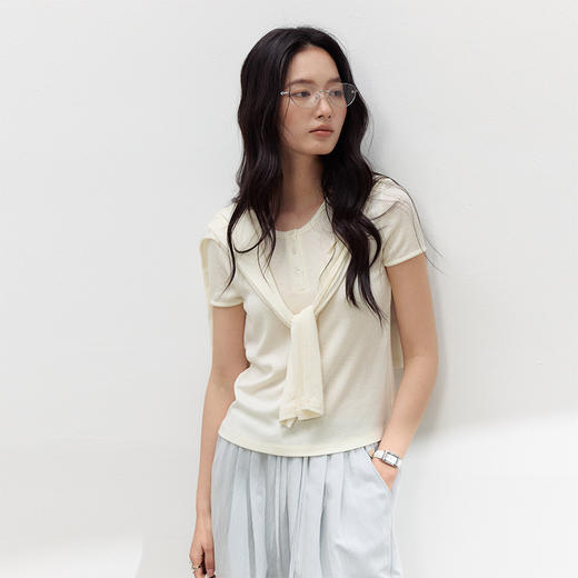 【2026夏季新品】螺纹亚麻・短袖 天丝醋酸亚麻T恤 春夏莱赛尔针织打底衫基础款内搭修身上衣 商品图3