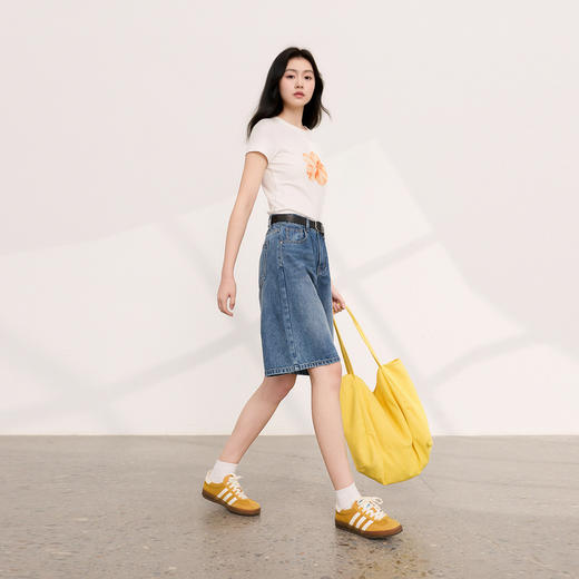 三彩2026夏季新款美式复古休闲牛仔裤高腰宽松阔腿裤五分裤中裤M 商品图2