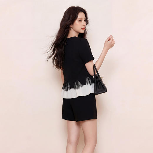 奢姿大码女装2026夏季胖妹妹钻饰领拼接蕾丝套装气质通勤两件套9962953620 商品图3