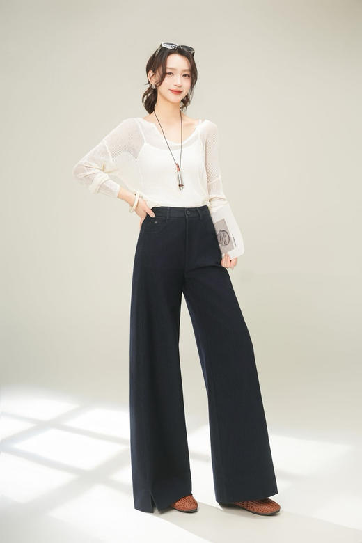 藏青直筒弯刀裤 商品图3