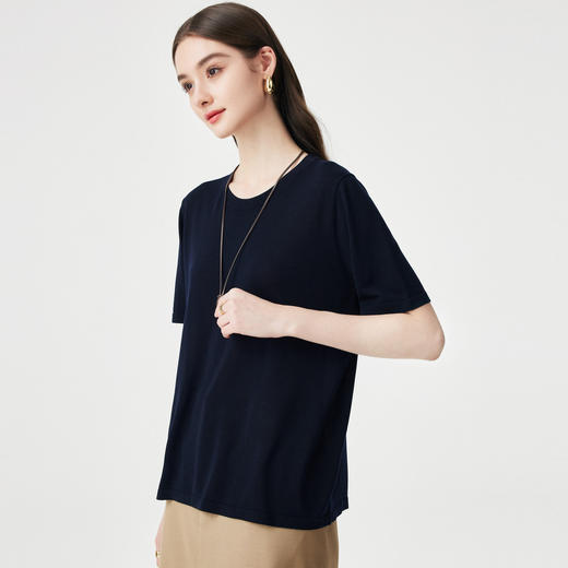 PALUOPO/PL【桑蚕丝混纺】天丝 T 恤女夏季新款宽松显瘦冰感上衣ES250952M 商品图12