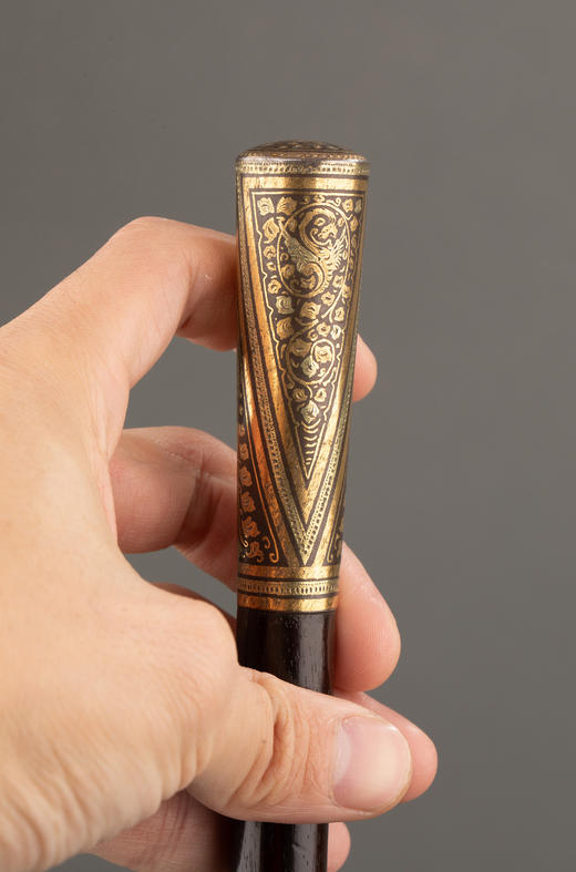 独角鹿西洋古董1880-1910维多利亚时代西班牙出品托莱多钢黄金硬木手杖 商品图3