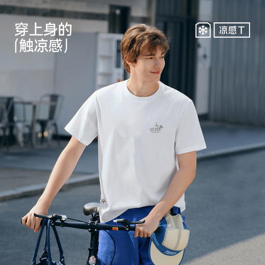 【爆品主推】凉感T|森马短袖T恤男夏季国风竹叶刺绣印花上衣抑菌小宽松针织衫 商品图4