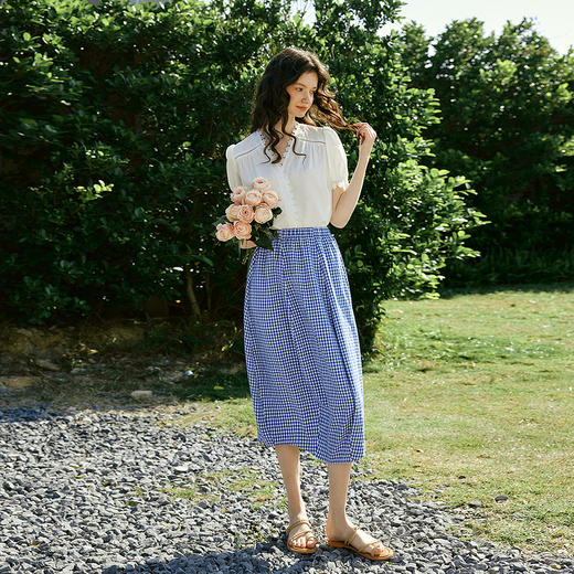 欧芮儿莱赛尔衬衣2026年新款夏季白色法式蕾丝拼接V领短袖衬衫女 商品图2