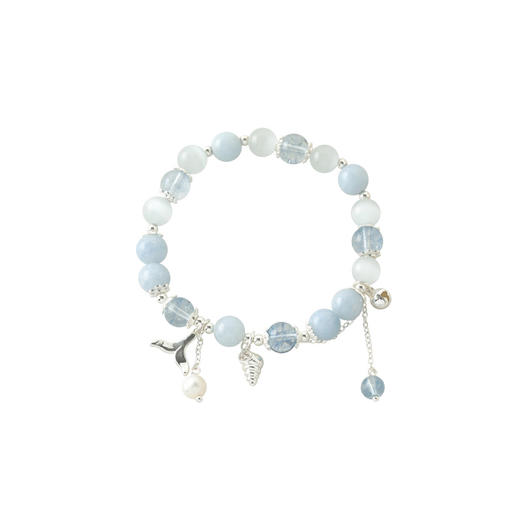 三彩2026新款清新通勤冰透合成海蓝宝猫眼鱼尾海螺小众串珠手串 商品图2