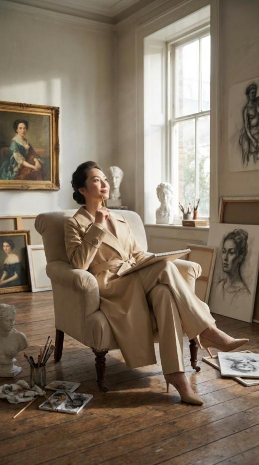 大翻领袖口开叉加袢系腰带单层风衣（附腰带） 商品图2