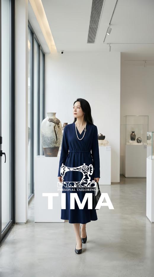 领前后褶长袖侧开叉连衣裙 商品图0