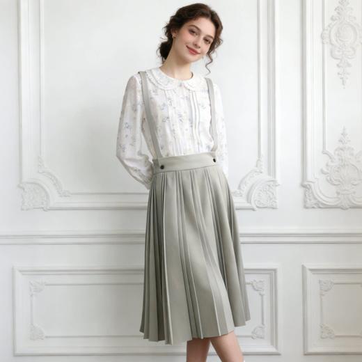 Famecoco减龄文艺宽松A字背带裙纯色松紧腰百褶半身裙FAB1FE003 商品图1