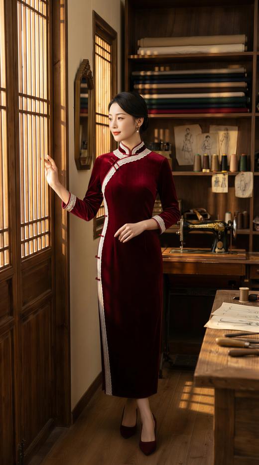 改良优雅贴波浪蕾丝旗袍 商品图3