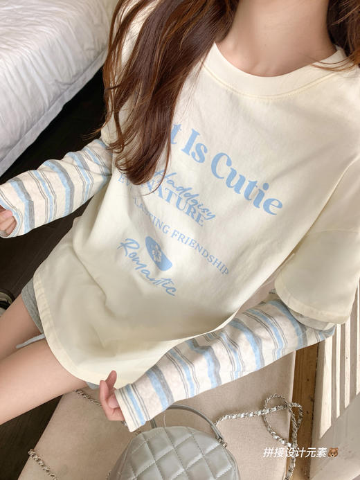 【129元任选2件】现货！韩系条纹假两件t恤长袖 商品图9