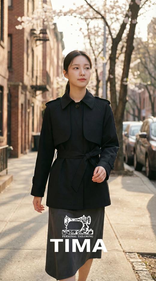 极简翻领双搭片短风衣（附腰带） 商品图0