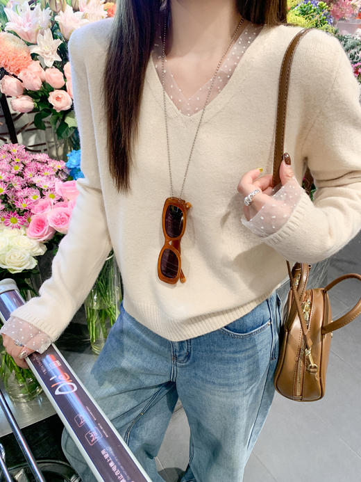 【129元任选2件】现货！蕾丝拼接长袖针织衫 商品图6