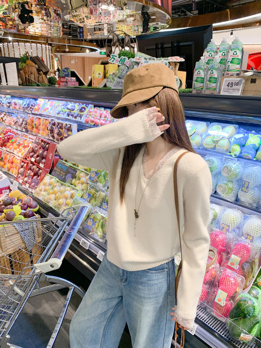 【129元任选2件】现货！蕾丝拼接长袖针织衫 商品图9