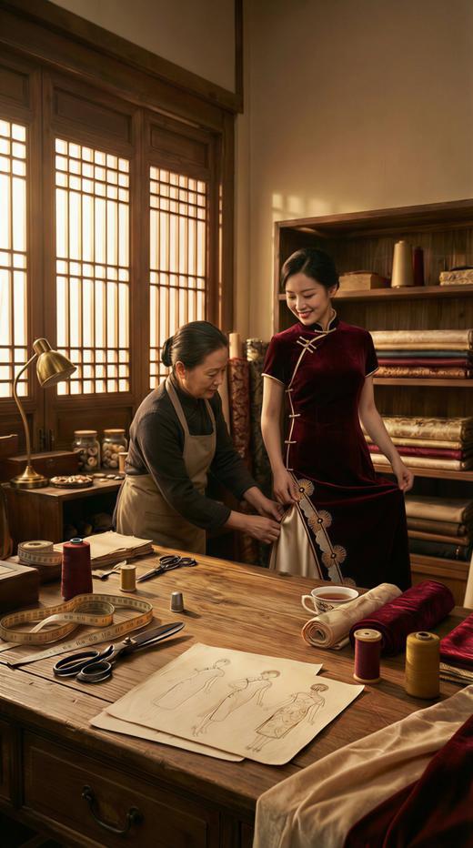 改良优雅贴波浪蕾丝旗袍 商品图0