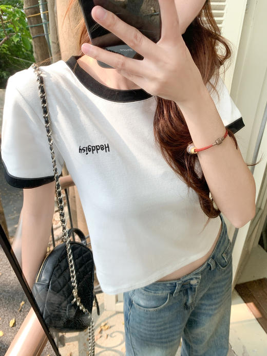 <曾小咸推荐>3.13现货秒杀 ！微信超特价！韩系撞色字母刺绣短款t恤 日常109.99 立减50 秒杀59.99！！ 商品图9