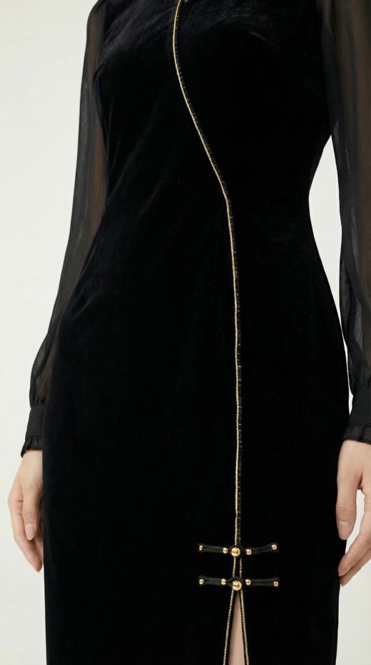 新中式拼蕾丝钉珠拼接改良旗袍 商品图2