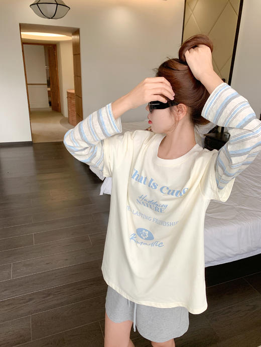 【129元任选2件】现货！韩系条纹假两件t恤长袖 商品图7