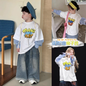 ✨明星同款mini版爱豆炸街款‼️亲子出街回头率爆表！【吉米故事▪mini版爱豆同款假两件亲子T恤】 谁懂啊！刷到宋雨琦舞台上这件假两件T，1~秒穿出层次感的叠穿宝藏