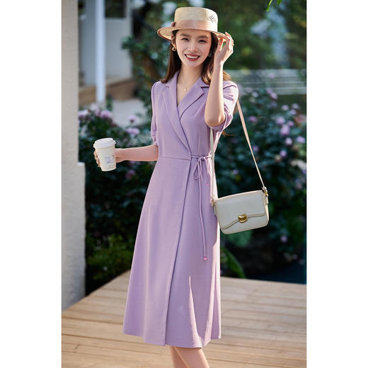 米思阳2026春新款通勤优雅修身连衣裙西装领系带收腰a字裙1018 商品图6