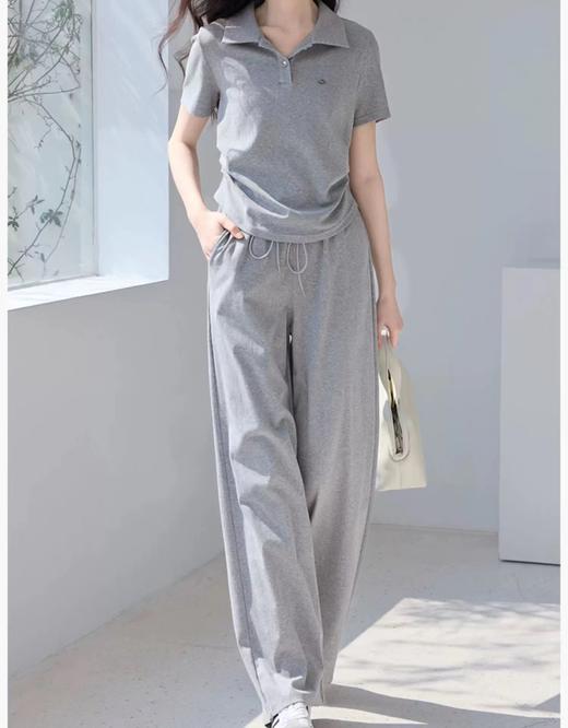 F031220春夏季新款灰色polo衫短袖阔腿卫裤两件套 商品图4