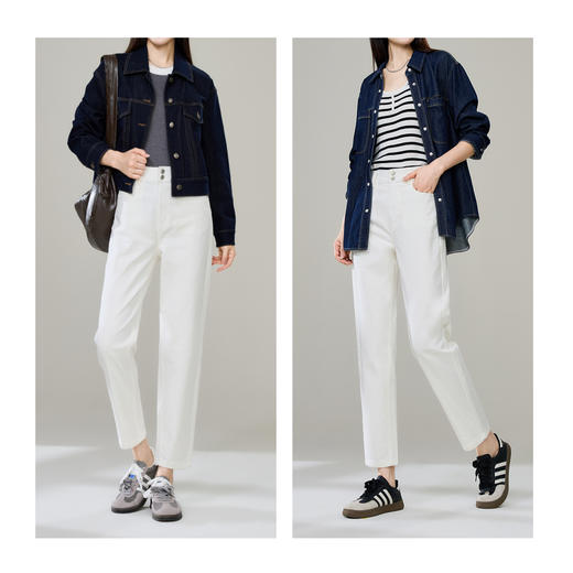 【春新品！三防-白色-老爹裤】逸阳春季新款宽松高腰显瘦梨形哈伦萝卜牛仔裤5563 商品图4
