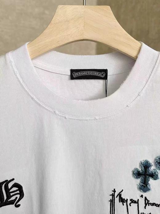 F031202春夏新款男女同款水洗磨破工艺 logo牛仔贴布刺绣短袖T恤 商品图7