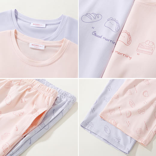 【商场同款】熳洁儿 带杯垫95棉春夏新款短袖七分裤套装免穿文胸26203213 商品图4