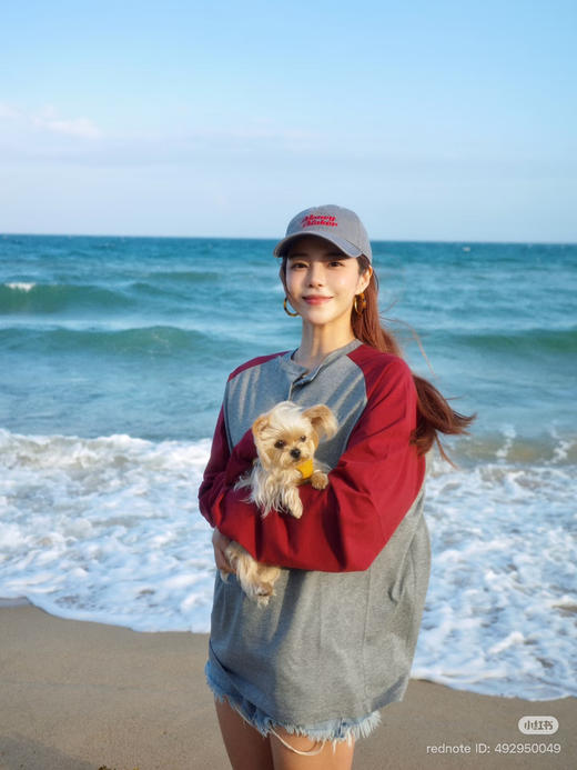 312-1 渠道货 miu休闲插肩袖 拼接色 蓝灰色短袖/红灰色长袖 商品图10