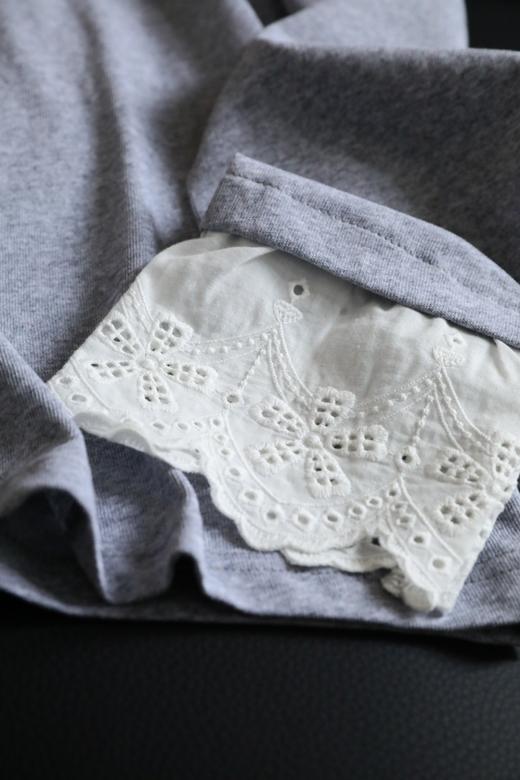 浪漫蕾丝 拼接宽松廓形花边帽假两件长袖T恤 商品图11