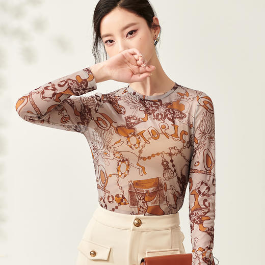 剩S/M 芳外新款设计感印花针织衫别致小众修身上衣女8T23AU0248 商品图2