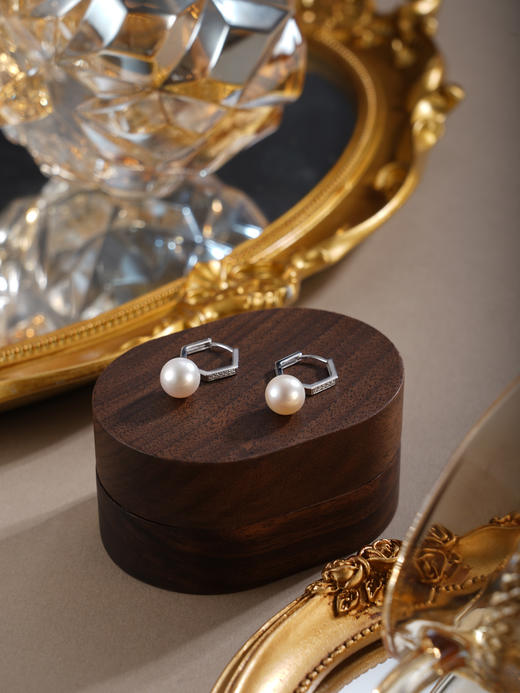 子佩集【絮雪凝华】银S925珍珠惜王妃耳环【E4064】双色六边形2602 商品图7