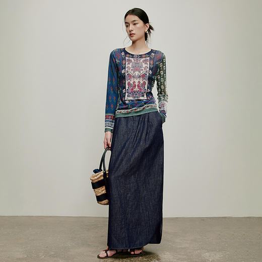 【林栖设计小店】古画复现|绵羊毛复古印花优雅修身显瘦2026春新款毛衣T1961395 商品图3